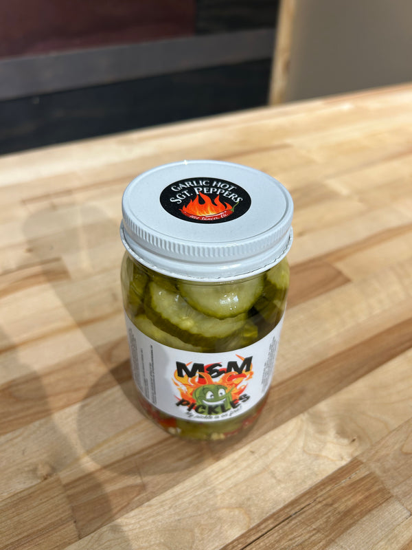 M&M Pickles - Garlic Hot Sg. Peppers - 16 oz